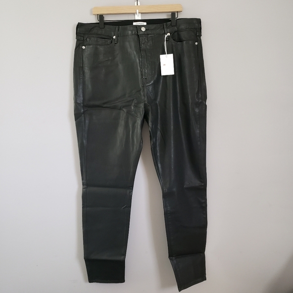 Good American Good Legs High Waist Skinny Jeans Black Coated Waxed SZ 22 - Picture 2 of 5